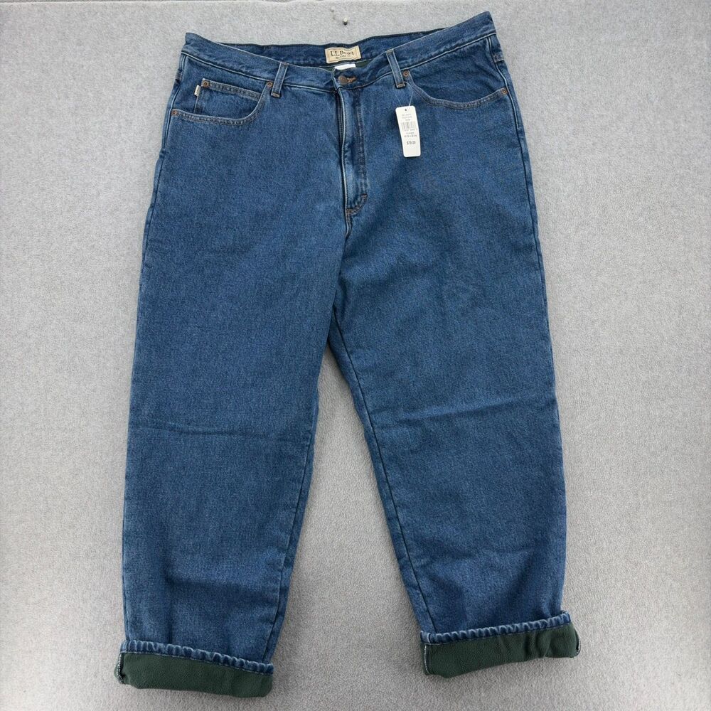 L.L. Bean Mens 40x30 Relaxed Fit Fleece Lined Blue Denim Jeans Cold Weather NWT